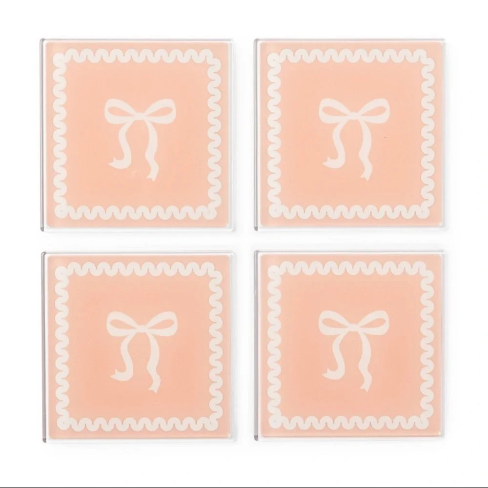 3 for $15 SALE Target Bullseye Coquette Pink & White Bow 4 Pack Coasters